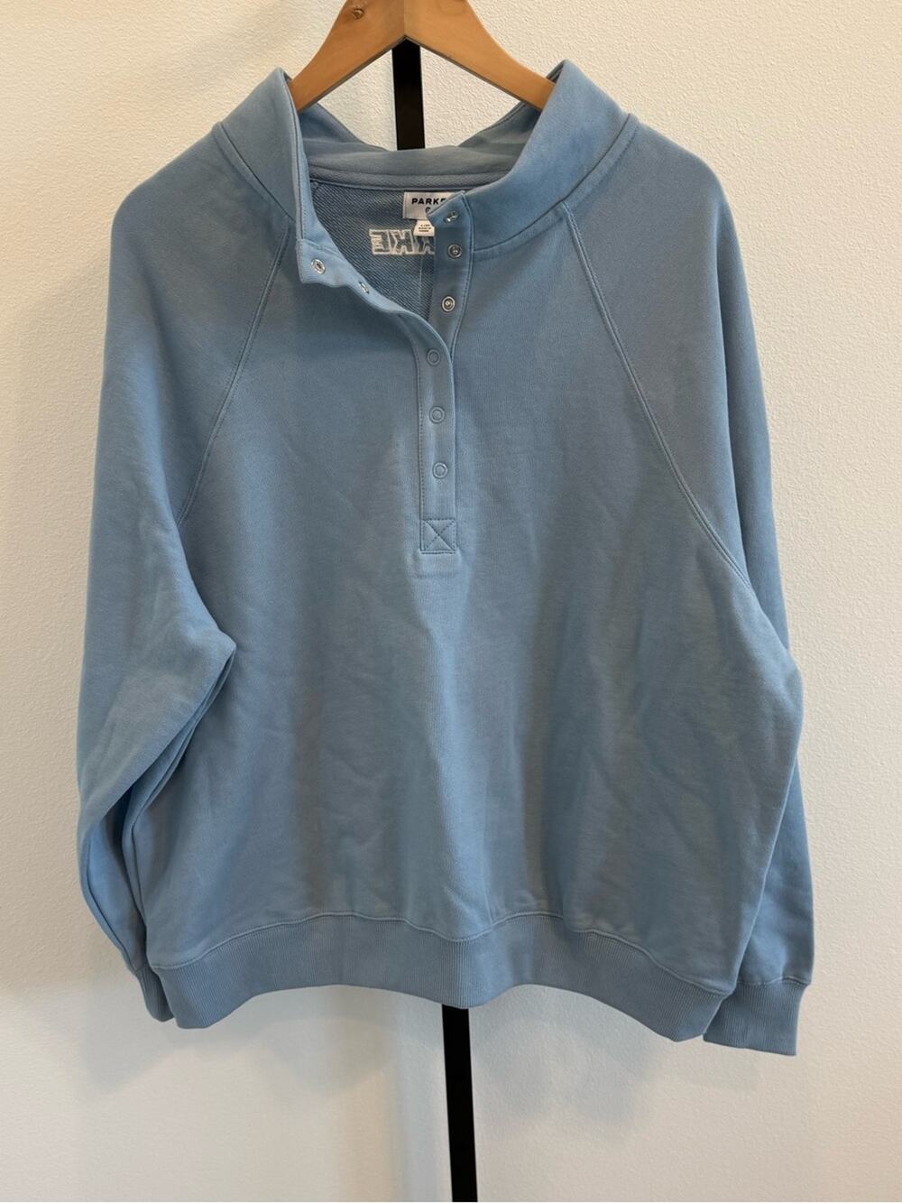 NWT Parke x Target light Blue Snap Mockneck Pullover Shirt L/XL Preppy Viral
